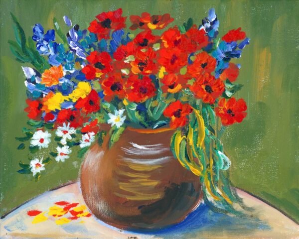 Radiant Blooms in an Earthen Vase